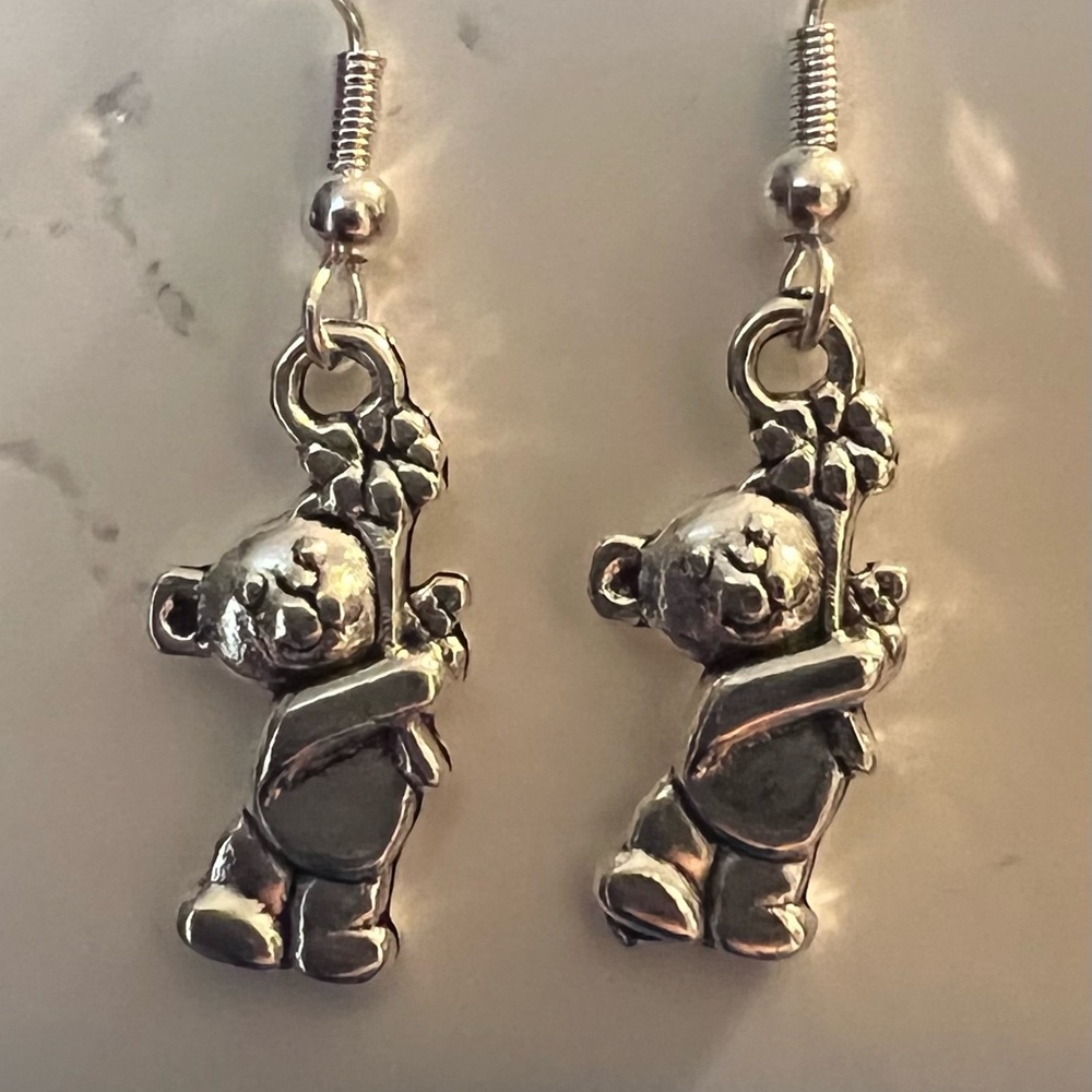 Teddy bear fishhook back earrings made of stainless steel.  Brand New never worn